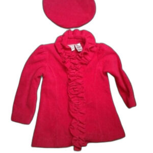 Jillian's Closet Toddler Fleece Coat Beret Set Size 18 Months Ruffled Roses Red